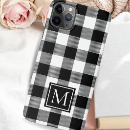Funda Para iPhone 11Pro Max Monogramado negro y blanco de la placa de búfalo