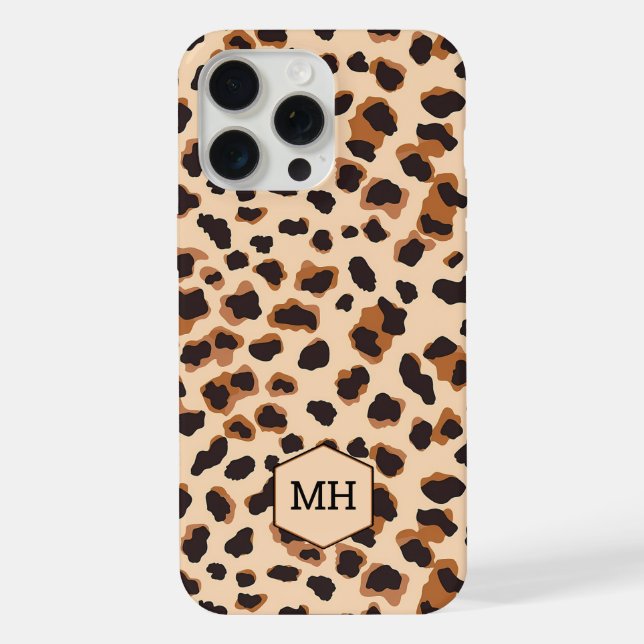 Funda Para iPhone Monogramado Patrón de leopardo marrón Moda moderna (Reverso )