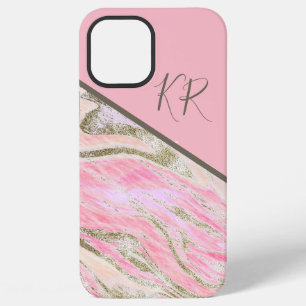 Funda Para iPhone 12 Pro Max Monogramado patrón de mármol Purpurina rosado plat