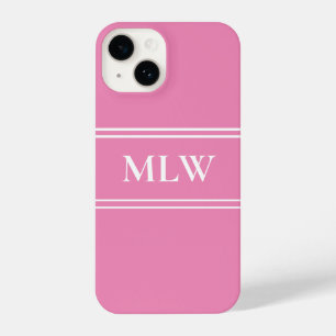 Funda Para iPhone 14 Monogramado simple rosa y blanco