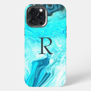 Funda Para iPhone 13 Pro Max Monogramas Patrones Artísticos Cute Aguamarina Bla