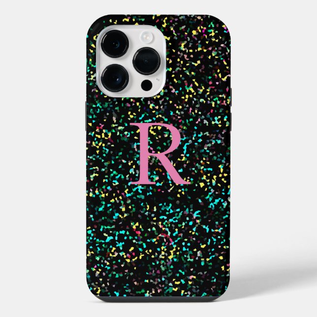 Funda Para iPhone Monogramas rosados con patrones de brillo personal (Reverso )