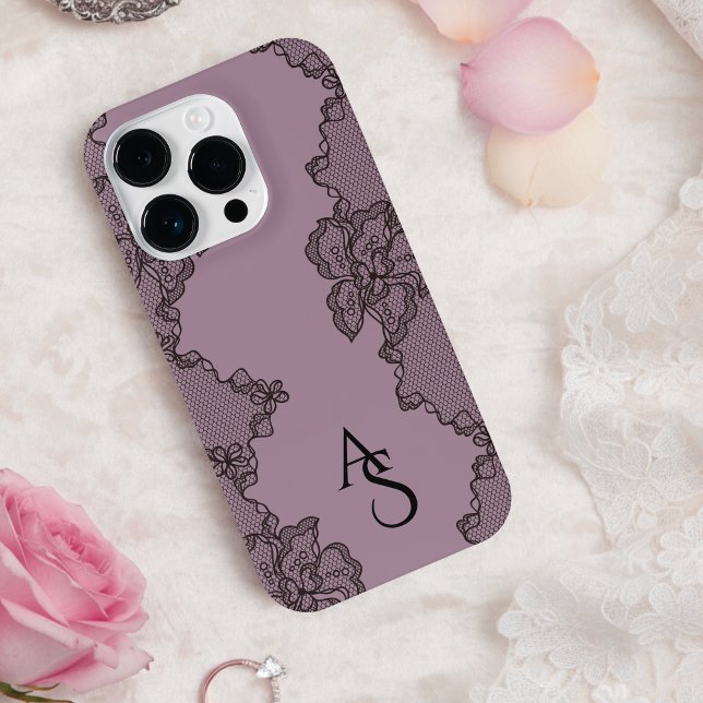 Funda Para iPhone Monogrammed Black Purple Floral Lace  (Subido por el creador)