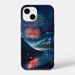 Funda Para iPhone 14 Montaña del Crepúsculo con Fuegos Artificiales