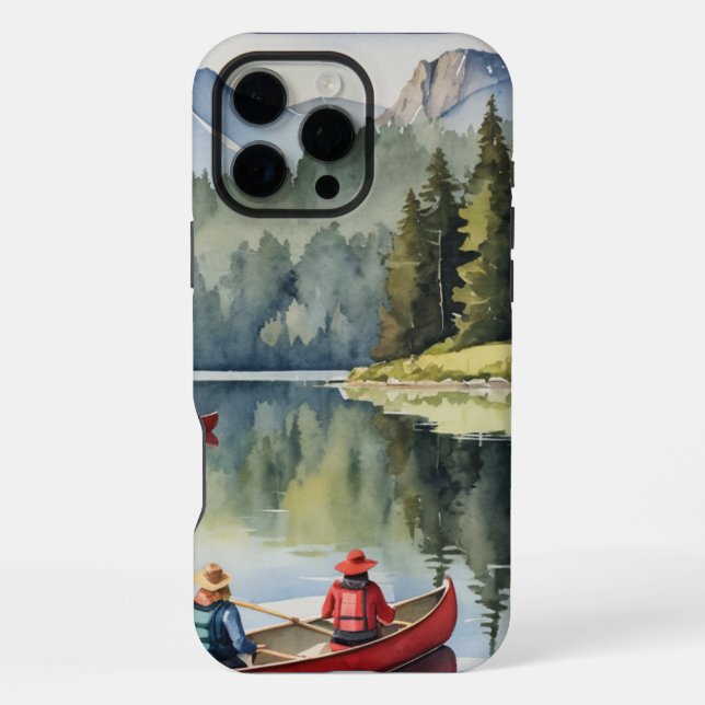 Funda Para iPhone Montaña Salvaje Lago Red Canoe (Reverso )