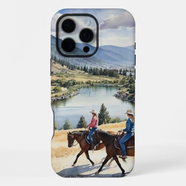 Funda Para iPhone Montaña Wilderness Lake Horses Riding (Reverso )