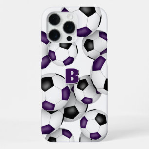 Funda Para iPhone 16 Pro Max montón de balones de fútbol negros y morados con m
