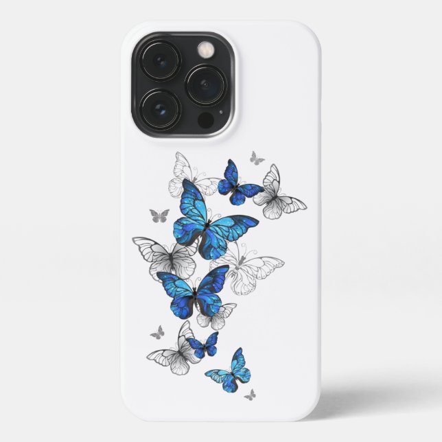 Funda Para iPhone Morfo de las mariposas voladoras azules (Reverso)
