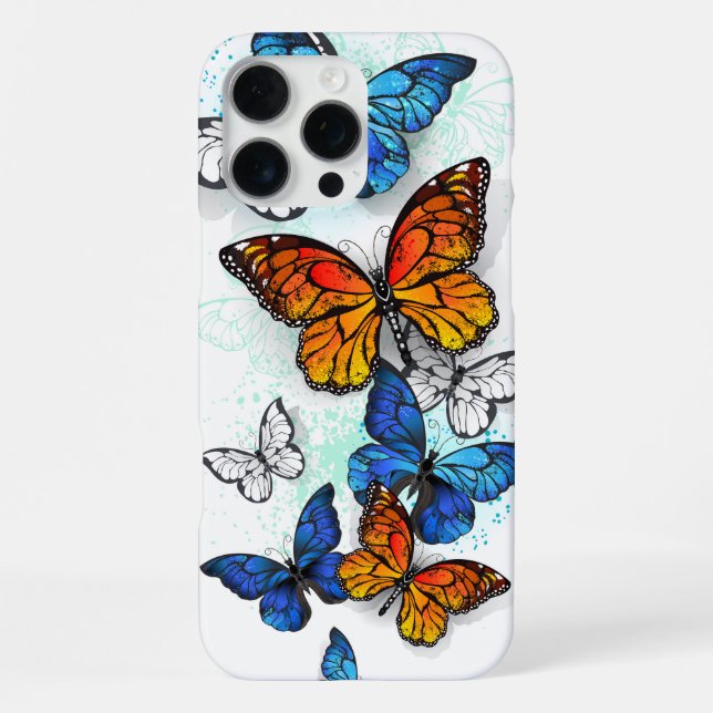 Funda Para iPhone Morfo y monarca de las mariposas voladoras (Reverso )