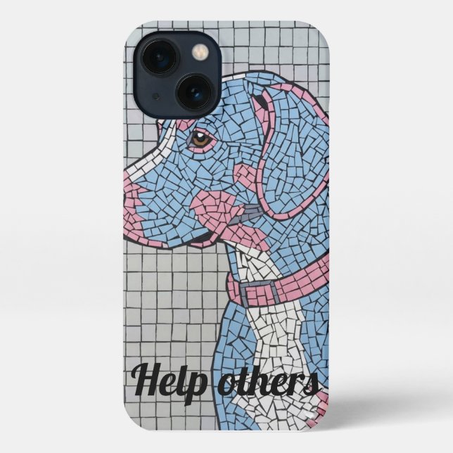 Funda Para iPhone Mosaic Blue Dog Help Others Aesthetic Case (Reverso )