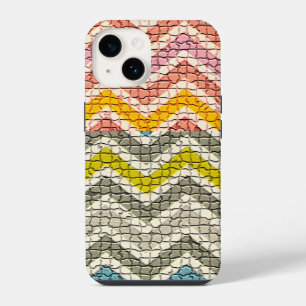 FUNDA PARA iPhone 14 MOSAICO DE CHEVRONES AZUL GRIS AMARILLO ROSA BLANC