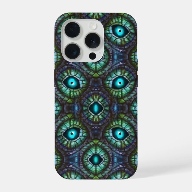 Funda Para iPhone Mosaico de ojo azul abstracto verde (Reverso )