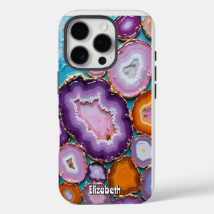Funda Para iPhone 16 Pro Mosaico geodésico colorido con acentos dorados