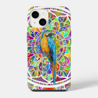 Funda Para iPhone 14 Mosaico Tropical – Mandala de Guacamayo Azul y Dor