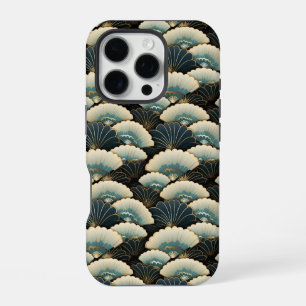 Funda Para iPhone 16 Pro Motivo de abanico japonés con patrón de oro y azul