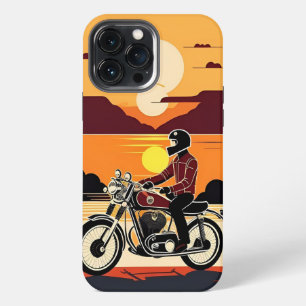 Funda Para iPhone 13 Pro Max Motociclista Clásico Retro en Soles Brillantes
