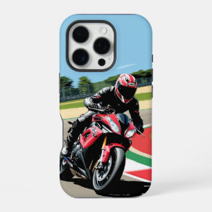 Funda Para iPhone 16 Pro Motociclista de moto deportiva a toda velocidad po