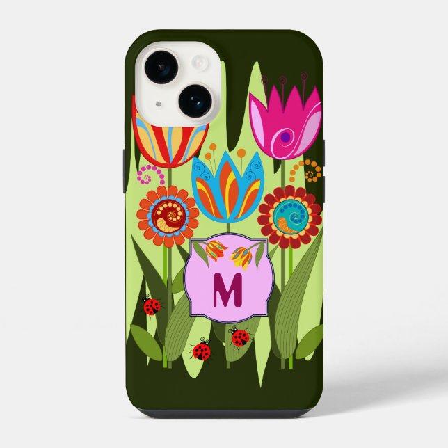 Funda Para iPhone Muelles monogramados con tulipanes (Reverso )