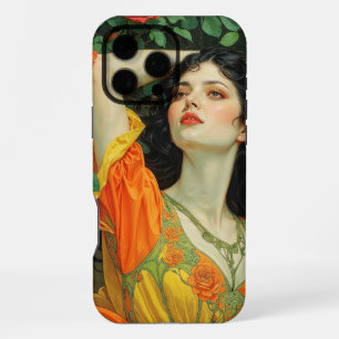Funda Para iPhone 16 Pro Max Mujer elegante de pelo oscuro Art Nouveau