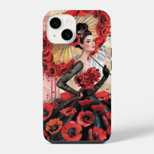 Funda Para iPhone 14 Mujer elegante y moderna & vestido floral de amapo