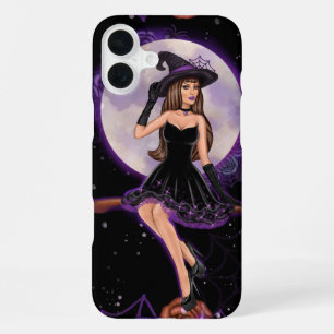 FUNDA PARA iPhone 16 PLUS MUJER HERMOSA DE HALLOWEEN MORADA Y NARANJA ESPELU