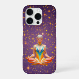 Funda Para iPhone 16 Pro Mujer meditadora y cielo púrpura estrellado