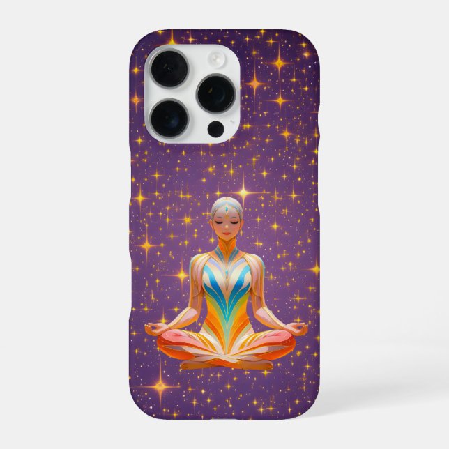 Funda Para iPhone Mujer meditadora y cielo púrpura estrellado (Reverso)