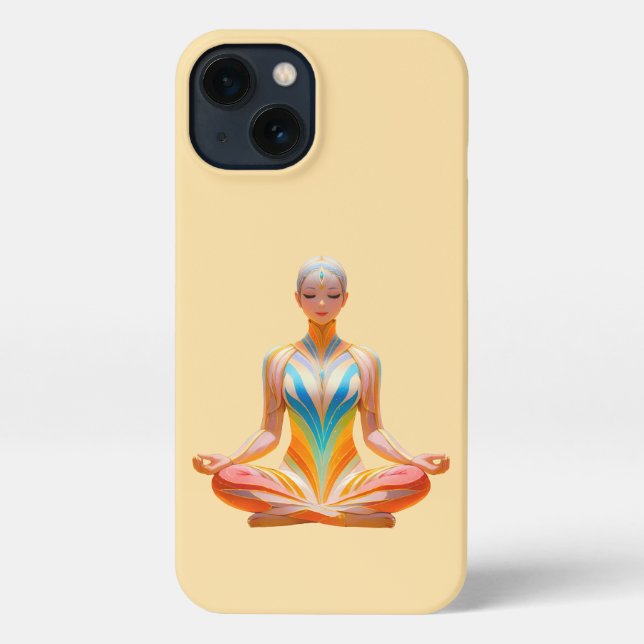 Funda Para iPhone Mujer meditativa contra fondo amarillo pastel (Reverso )