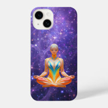 Mujer meditativa y galaxia mística -