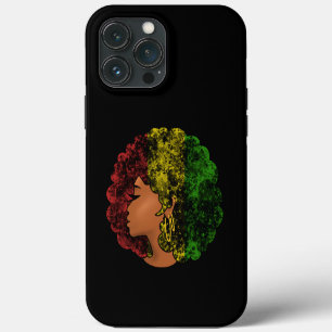 Funda Para iPhone 13 Pro Max Mujer negra rasta afro rojo amarillo verde