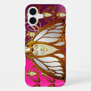 FUNDA PARA iPhone 16 PLUS MUJER POLILLA ART NOUVEAU MONOGRAMA DE PIEDRA PREC