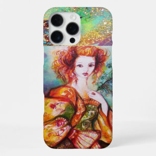 FUNDA PARA iPhone 16 PRO MAX MUJER ROMÁNTICA CON PLUMA DE PAVO REAL BRILLANTE