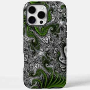 Funda Para iPhone 16 Pro Max Mundo de fantasía verde y gris arte abstracto frac