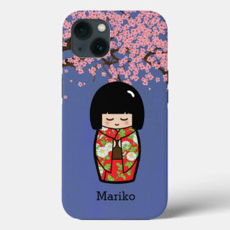 Muñeca japonesa kokeshi en Kimono rojo con Sakura