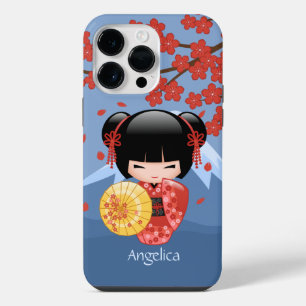 Funda Para iPhone 14 Pro Max Muñeca Kokeshi Sakura Roja - Niña Geisha Adorable