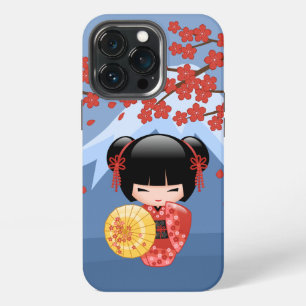 Funda Para iPhone 13 Pro Muñeca Kokeshi Sakura Roja - Niña Geisha Adorable