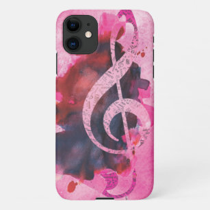 Funda Para iPhone 11 Música clásica Treble Clef acuarela rosa caliente