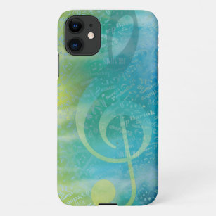 Funda Para iPhone 11 Música clásica Treble Clef Watercolor Azul Verde