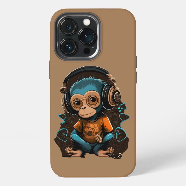 Funda Para iPhone Música Cute Monkey Escuchando, Música Mono Inmerso (Reverso )