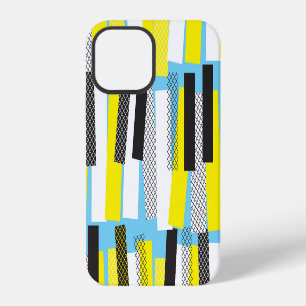 Funda Para iPhone 12 Música de jazz, patrón geométrico azul amarillo.