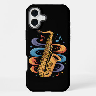 Funda Para iPhone 16 Plus Música de Saxofón Colorida Flujo Instrumento de Ja