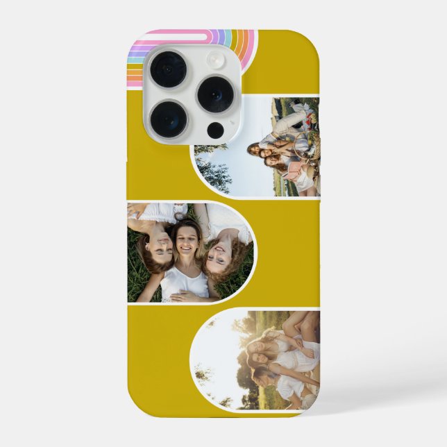 Funda Para iPhone Mustard Cute Modern 3 Photo Layout Custom (Reverso )