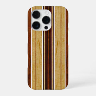 Funda Para iPhone 16 Pro Nalu Hou Faux Koa Wood Surfboard Blanco