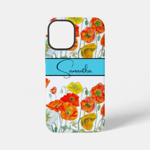 Funda Para iPhone 12 Mini Naranja Amapola Rojo Acuarela floral Flor Teléfono