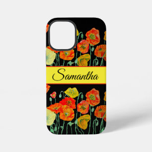 Funda Para iPhone 12 Mini Naranja Amapola Rojo Aquarela floral Flor Teléfono
