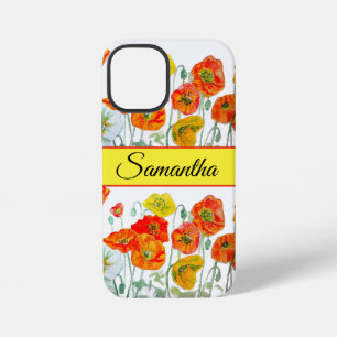 Funda Para iPhone 12 Mini Naranja Amapola Rojo Aquarela floral Flor Teléfono