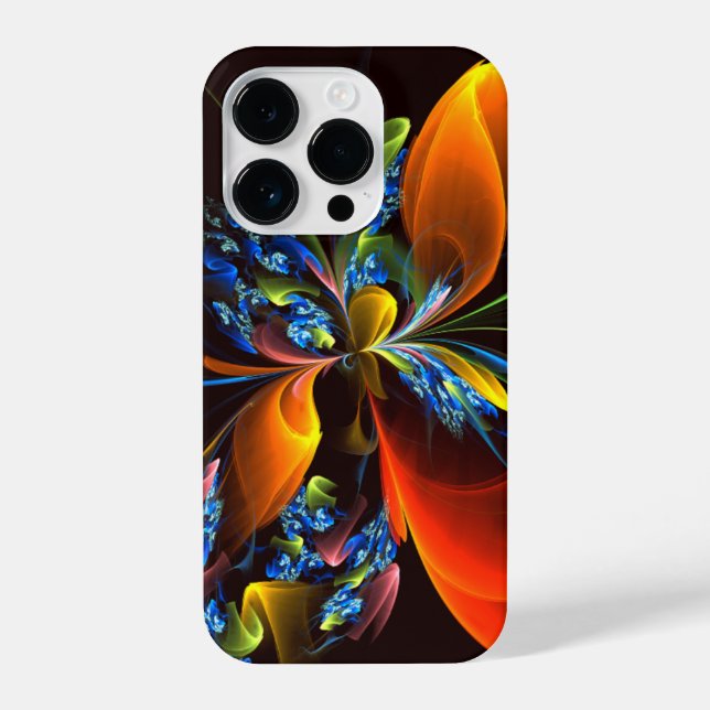 Funda Para iPhone Naranja azul Floral Moderno Resumen Patrón de arte (Reverso )