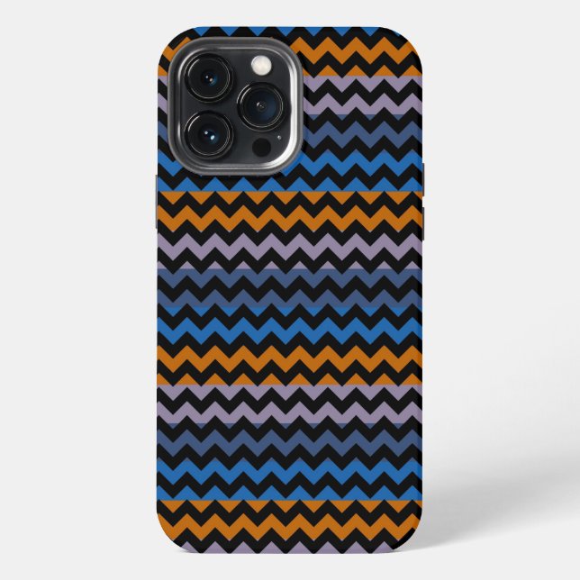 Funda Para iPhone Naranja Azul Negro Chevron Zigzag (Reverso )