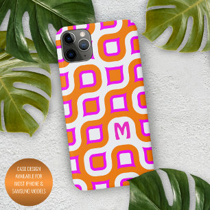 Funda Para iPhone 16 Pro Max Naranja blanco rosa caliente patrón de arte de med