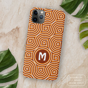 Funda Para iPhone 16 Pro Max Naranja Brillante Marrón Oscuro Blanco Patrón Medi